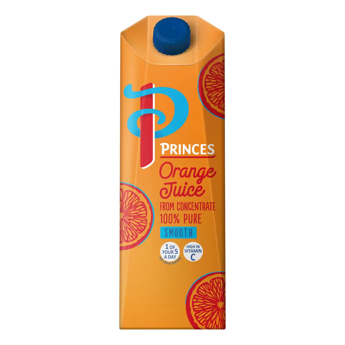 Princes 100% Pure Orange Juice Smooth, 12 x 1L