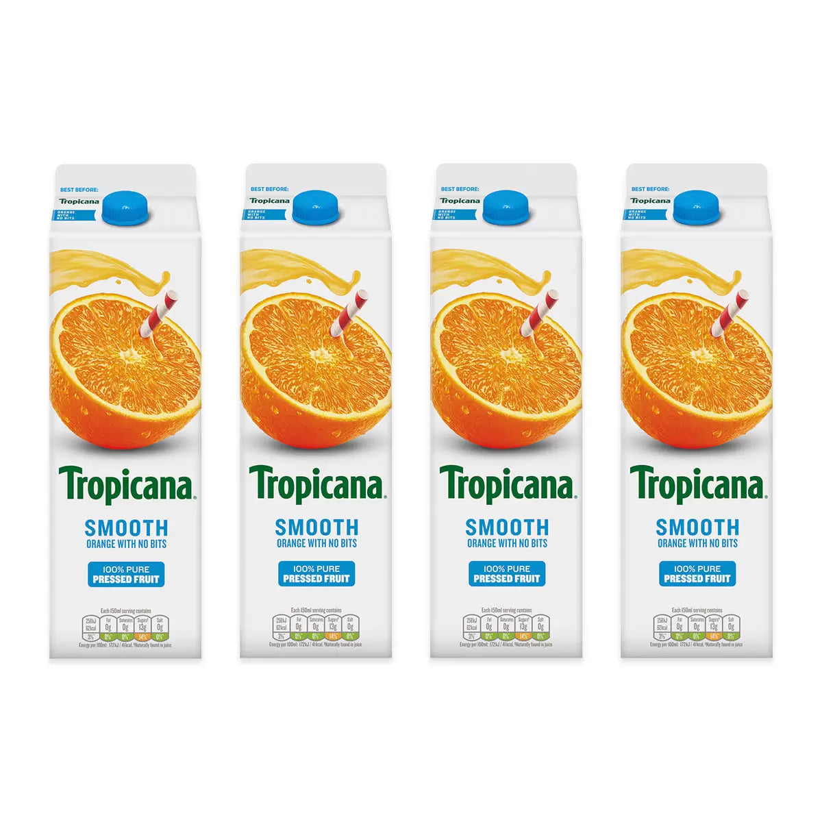 Tropicana Smooth Orange Juice, 4 x 900ml