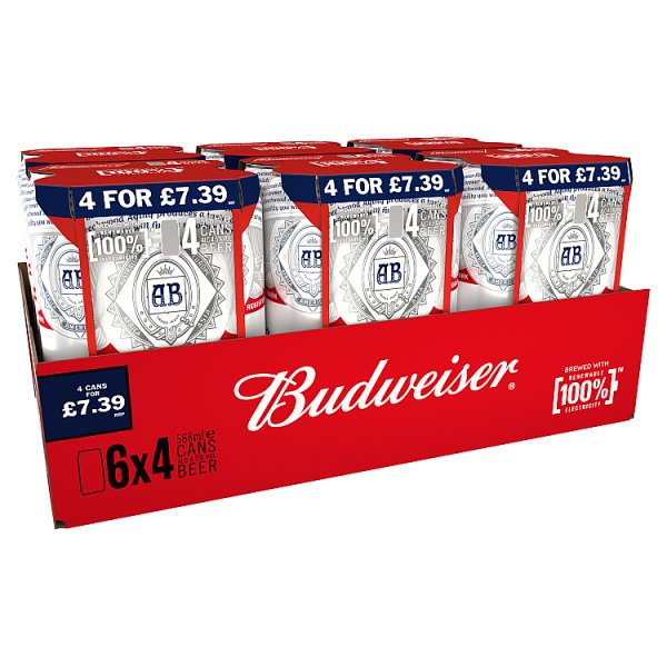Budweiser Beer 4 x 568ml (Pack of 6)