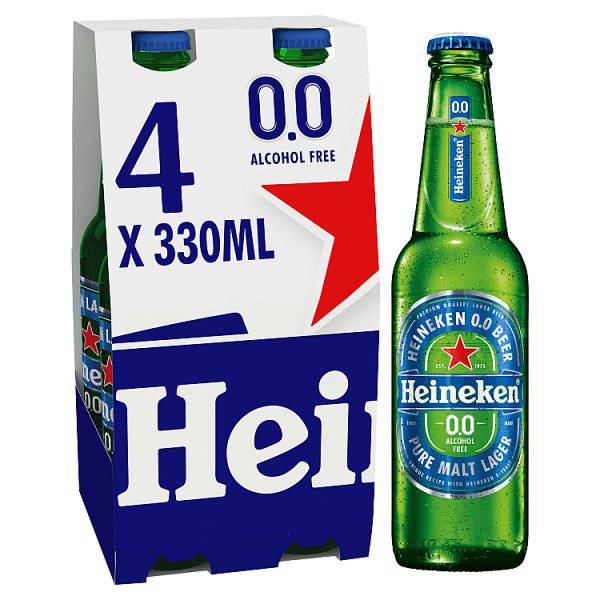 Heineken 0.0. Alcohol free lager 4 x 330ml bottle (Pack of 24) - Bulkbuydirect