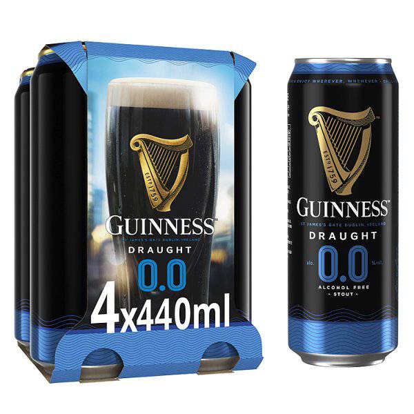 Guinness Draught Alcohol Free Stout Beer 0.0% vol 4x440ml Cans (Pack of 24) - Bulkbuydirect