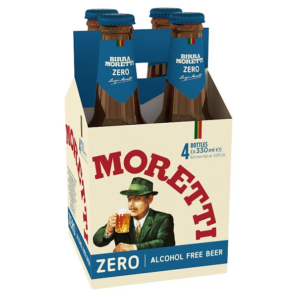 Birra Moretti Zero 0.0% Alcohol Free Beer Bottle 4x330ml (Pack of 24)