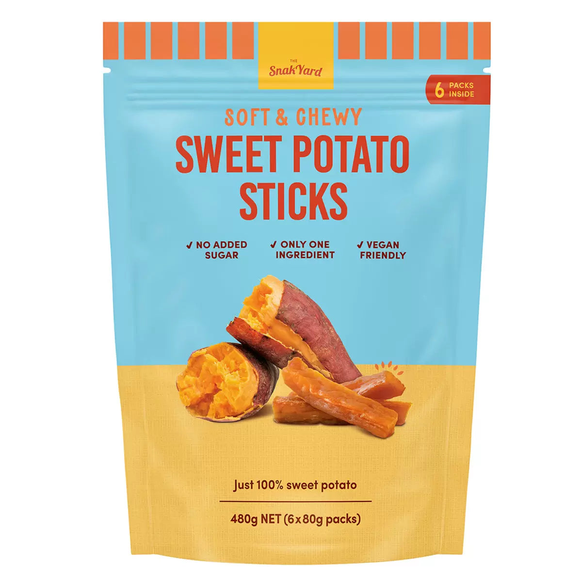 The Snack Yard Soft & Chewy Sweet Potato Sticks, 6 x 80g (Pack of 6) - Bulkbuydirect
