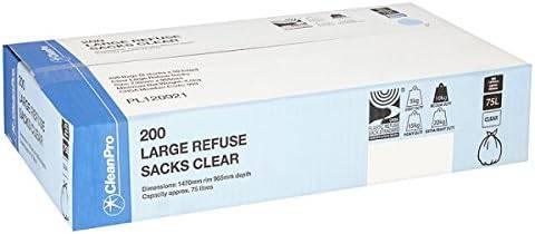 CleanPro 200 Large Refuse Sacks Clear 200pk (Pack of 1) - Bulkbuydirect