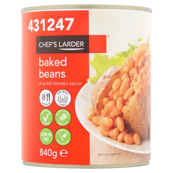 Chef's Larder Baked Beans in a Rich Tomato Sauce 840g (pack of 6)