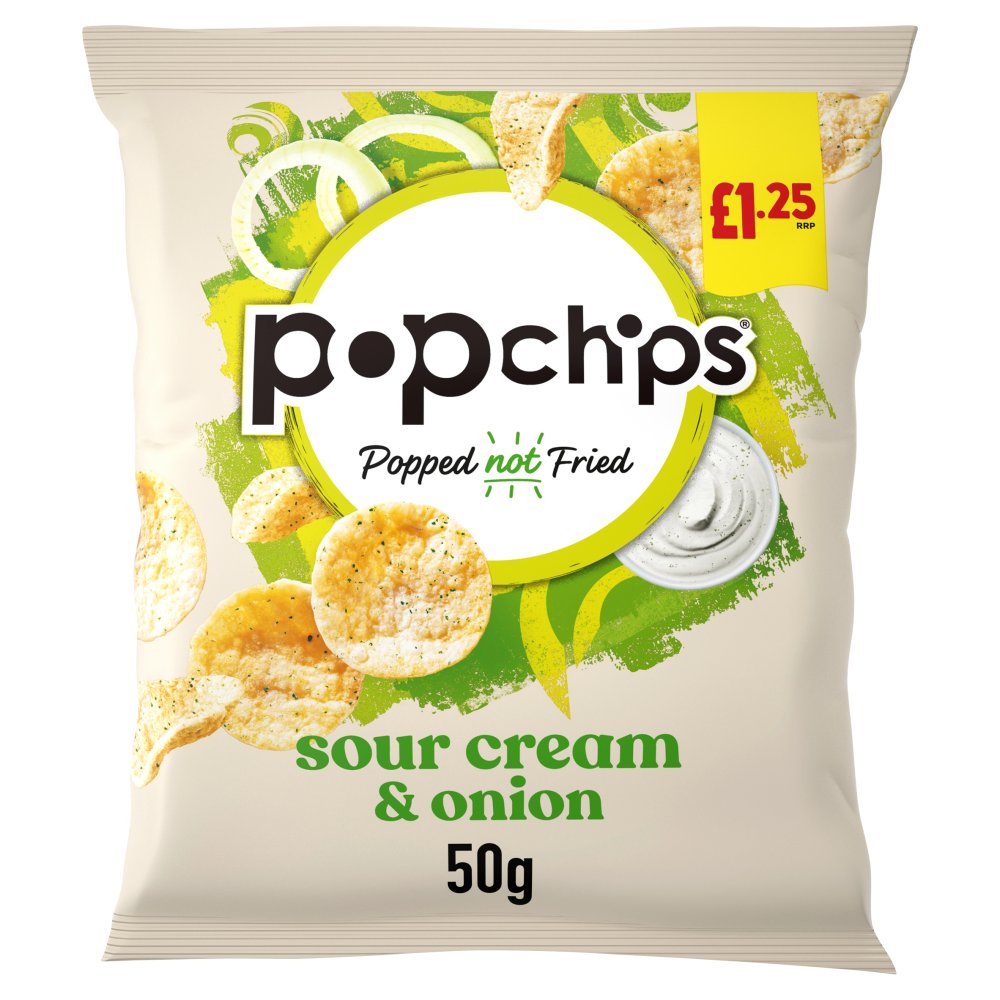 popchips Sour Cream & Onion Crisps 50g, Pack of 16