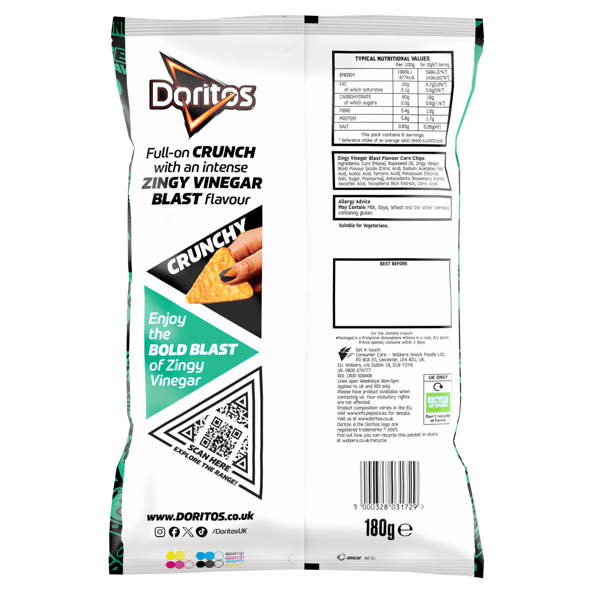 Doritos Salt & Vinegar Tortilla Chips Crisps (18 x 70g) - Bulkbuydirect
