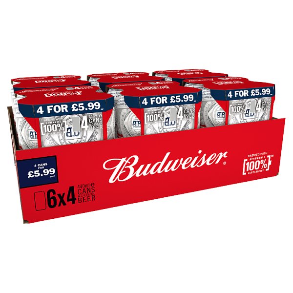 Budweiser Beer 4 x 440ml (Pack of 6)