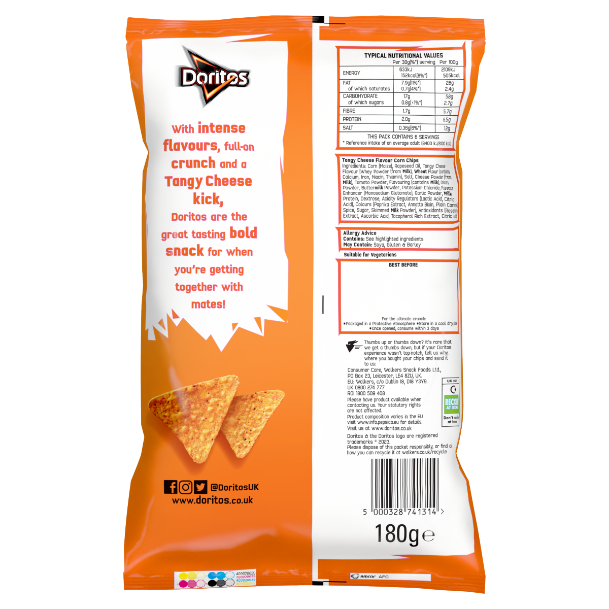 Doritos Tangy Cheese Tortilla Chips Crisps (18 x 70g)