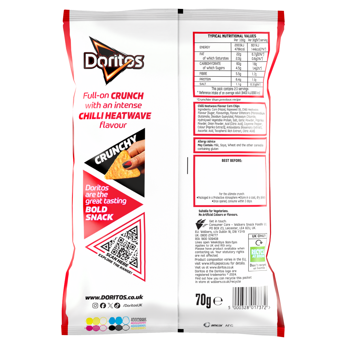 Doritos Chilli Heatwave Tortilla Chips Sharing Bag Crisps (18 x 70g)