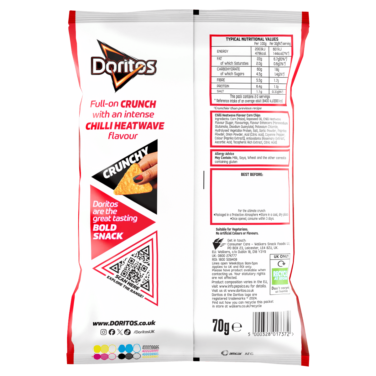 Doritos Chilli Heatwave Tortilla Chips Sharing Bag Crisps (18 x 70g) - Bulkbuydirect