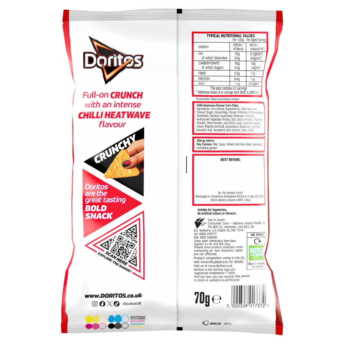 Doritos Chilli Heatwave Tortilla Chips Sharing Bag Crisps (18 x 70g) - Bulkbuydirect