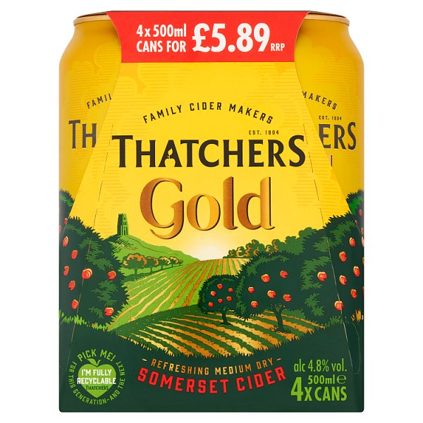 Thatchers Gold Somerset Cider 4 x 500ml Cans (Pack of 6)