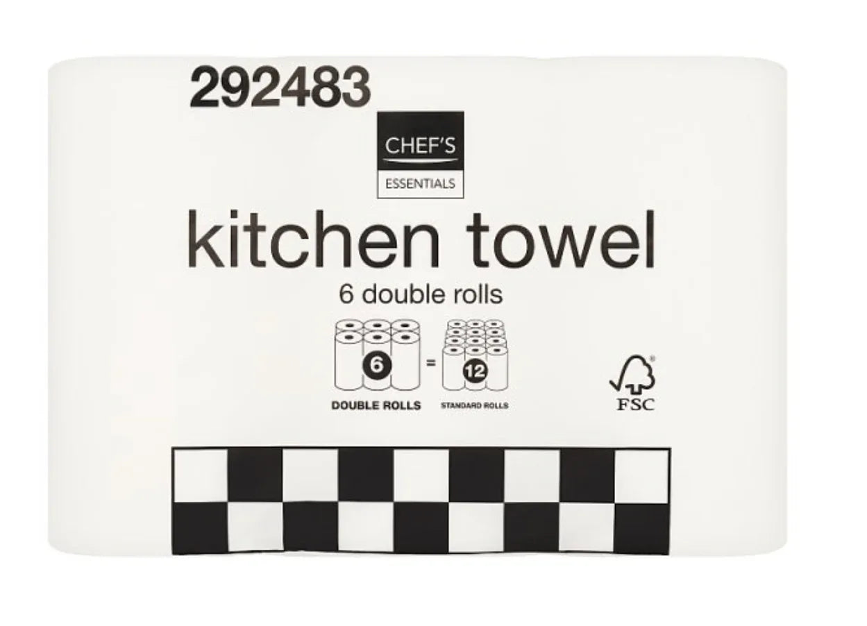 Chef's Essentials 6 Kitchen Towel Rolls - Bulkbuydirect
