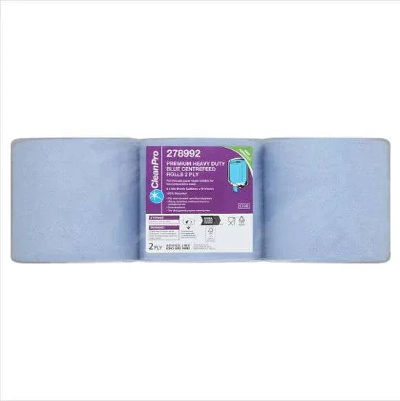 CleanPro Premium Heavy Duty Blue Centrefeed Rolls 2ply 6 Rolls (Pack of 1) - Bulkbuydirect