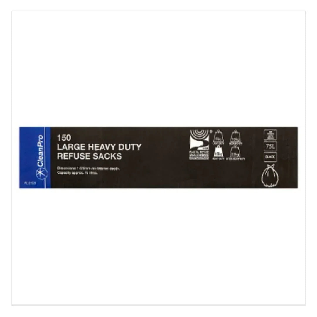 CleanPro 150 Large Heavy Duty Refuse Sacks Black 75L - Bulkbuydirect