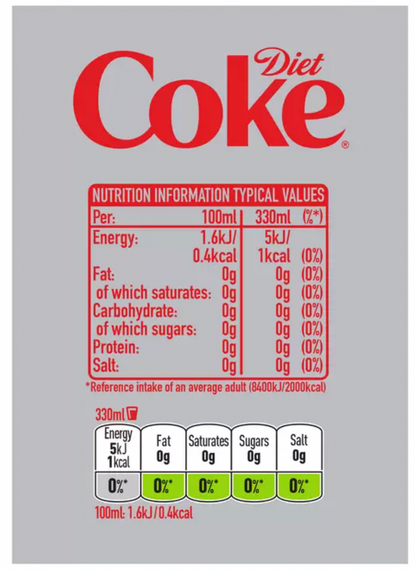 Diet Coca Cola Cans, 30 x 330ml - Guilt-Free Refreshment with the Classic Coca Cola Taste