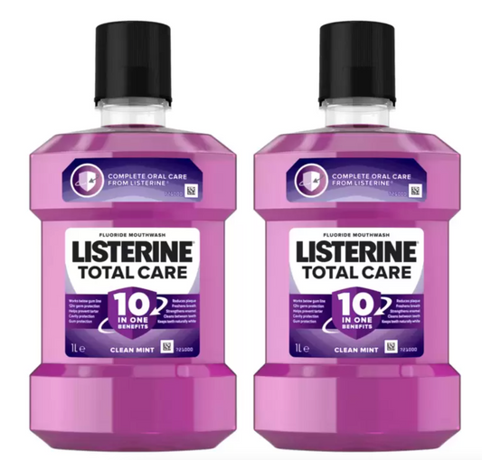 Listerine Total Care 10-in-1 Mouthwash, 2 x 1L - Complete Oral Wellness in Every Rinse
