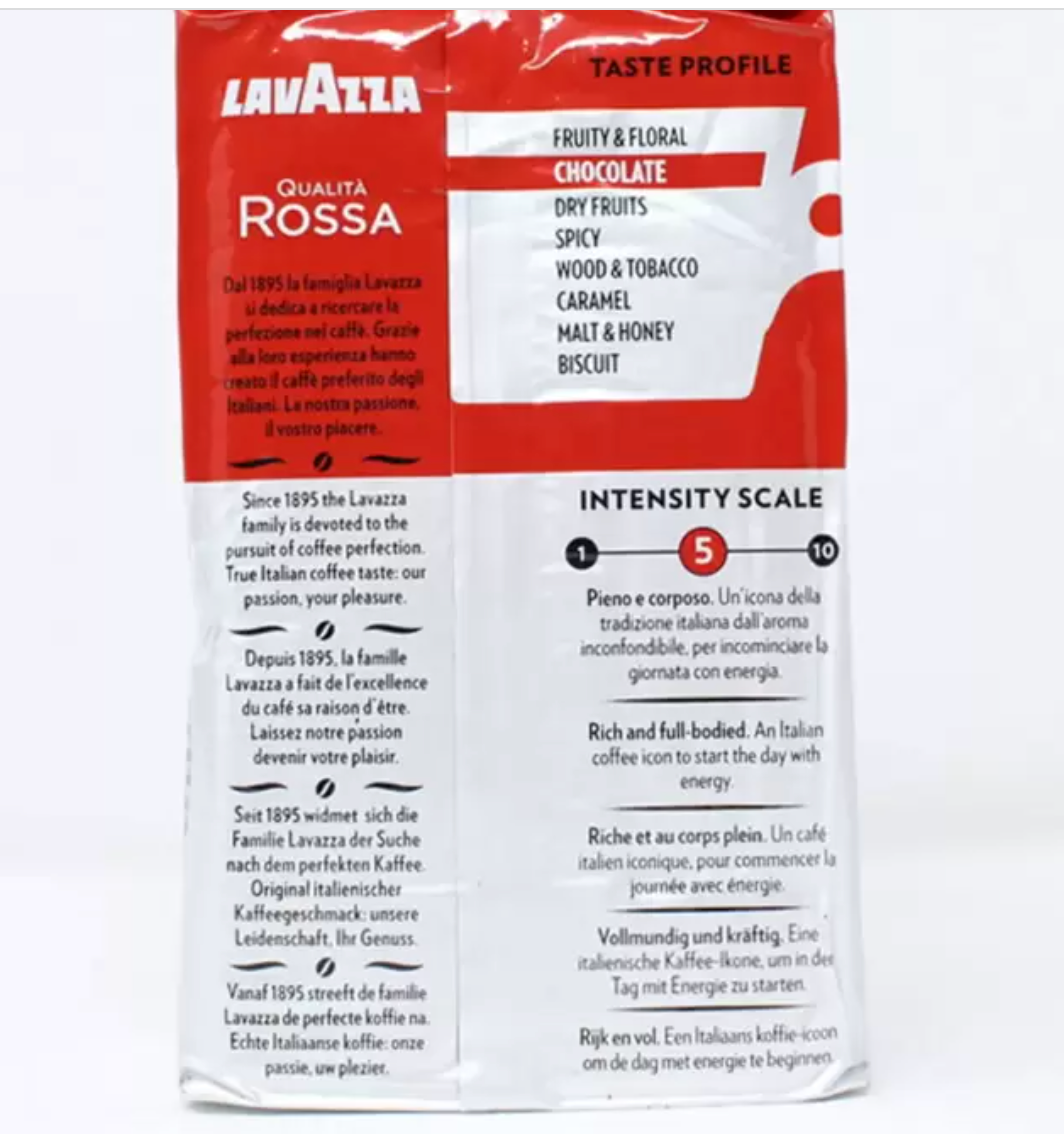 Lavazza Qualità Rossa Ground Coffee, 6 x 500g - Bold and Balanced Espresso Experience