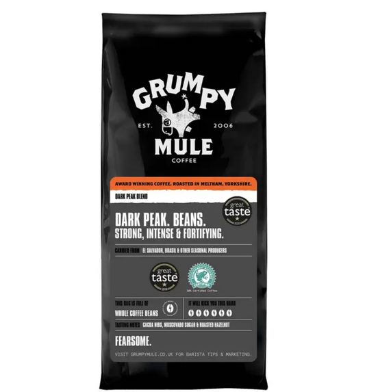 Grumpy Mule Dark Peak Coffee Beans, 1kg: Embrace Richness in Every Sip with Our Premium Dark Roast Blend
