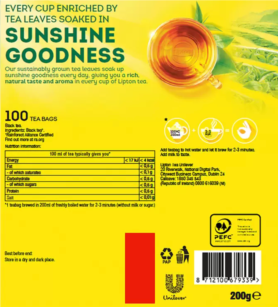 Lipton Yellow Label Tea Bags, 4 x 100 Pack - Savour the Perfect Cuppa