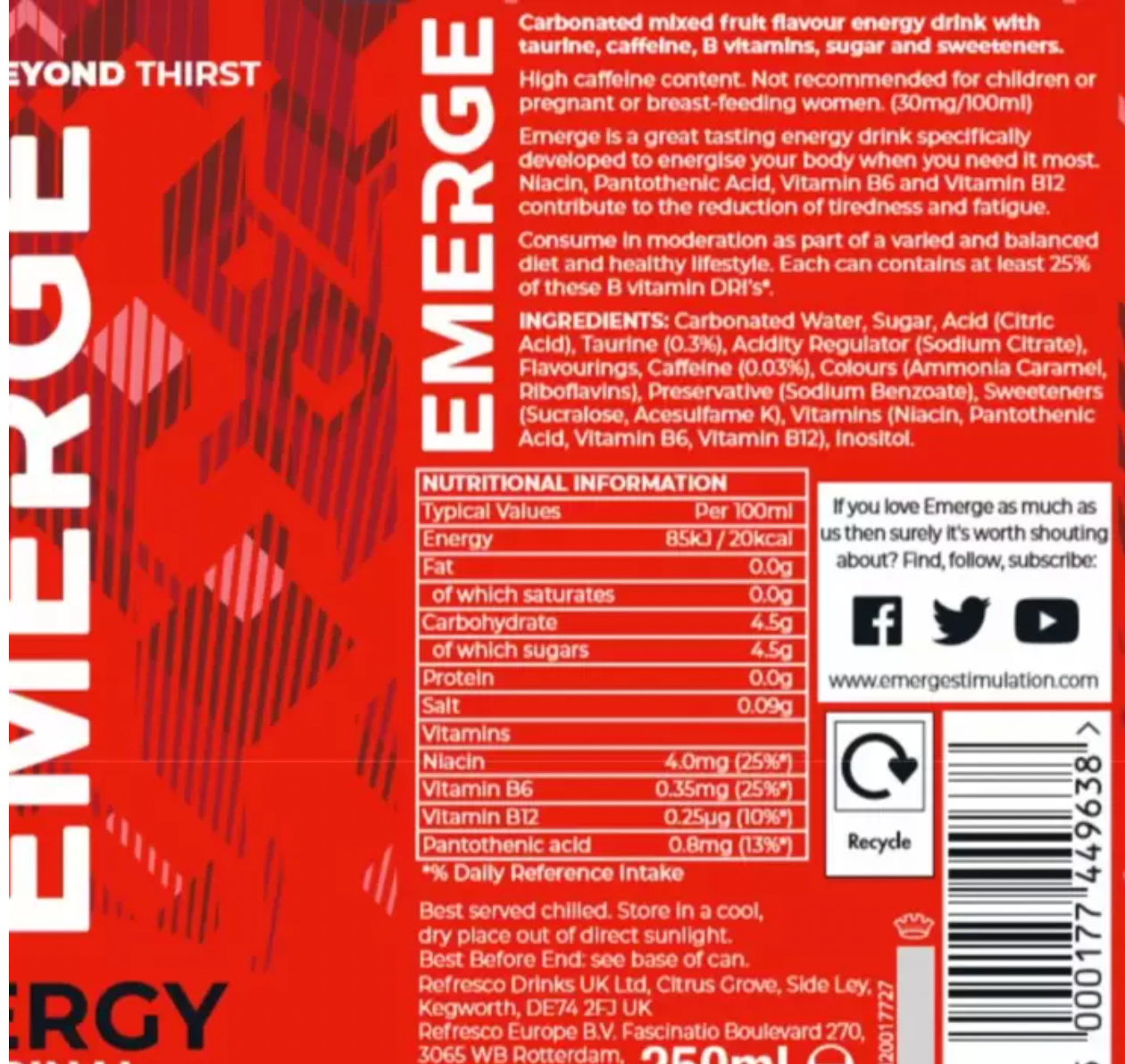 Emerge Energy Drink, 24 x 250ml: Unleash Vitality with Every Sip