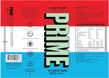 PRIME Hydration Ice Pop Drink - 12 x 500ml: Refreshing Flavours for On-the-Go Hydration