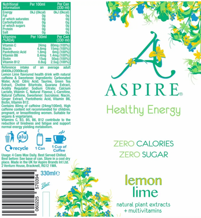 Aspire Lemon & Lime 12-Pack - Zero-Calorie Sparkling Energy Drink