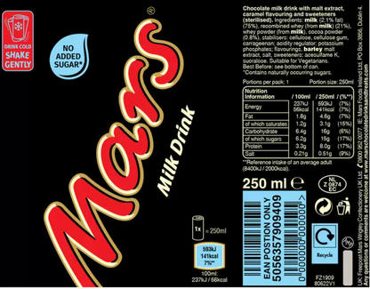 Mars Chocolate Milk Drink, 12 x 250ml - Indulge in Milky Mars Bliss