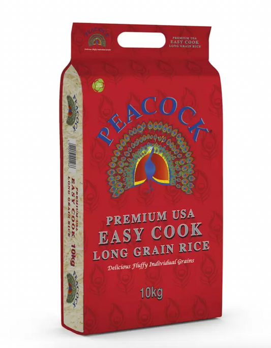 Peacock USA Easy Cook Long Grain Rice 10kg - Premium Quality for Effortless and Delicious Cooking