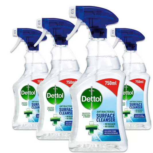 Dettol Antibacterial Surface Cleanser, 4 x 750ml - Powerful Protection for a Germ-Free Environment