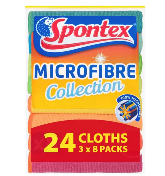 Spontex Microfibre Cloths, 24 Pack: Premium Cleaning Essentials for Every Task