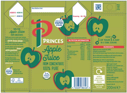 Princes Apple Juice - 27 x 200ml: Pure and Refreshing Goodness in Every Bottle
