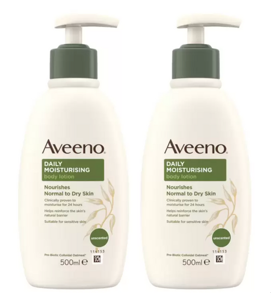Aveeno Daily Moisturising Body Lotion Bundle - Twin Pack, 2 x 500ml Each, for All-Day Hydration