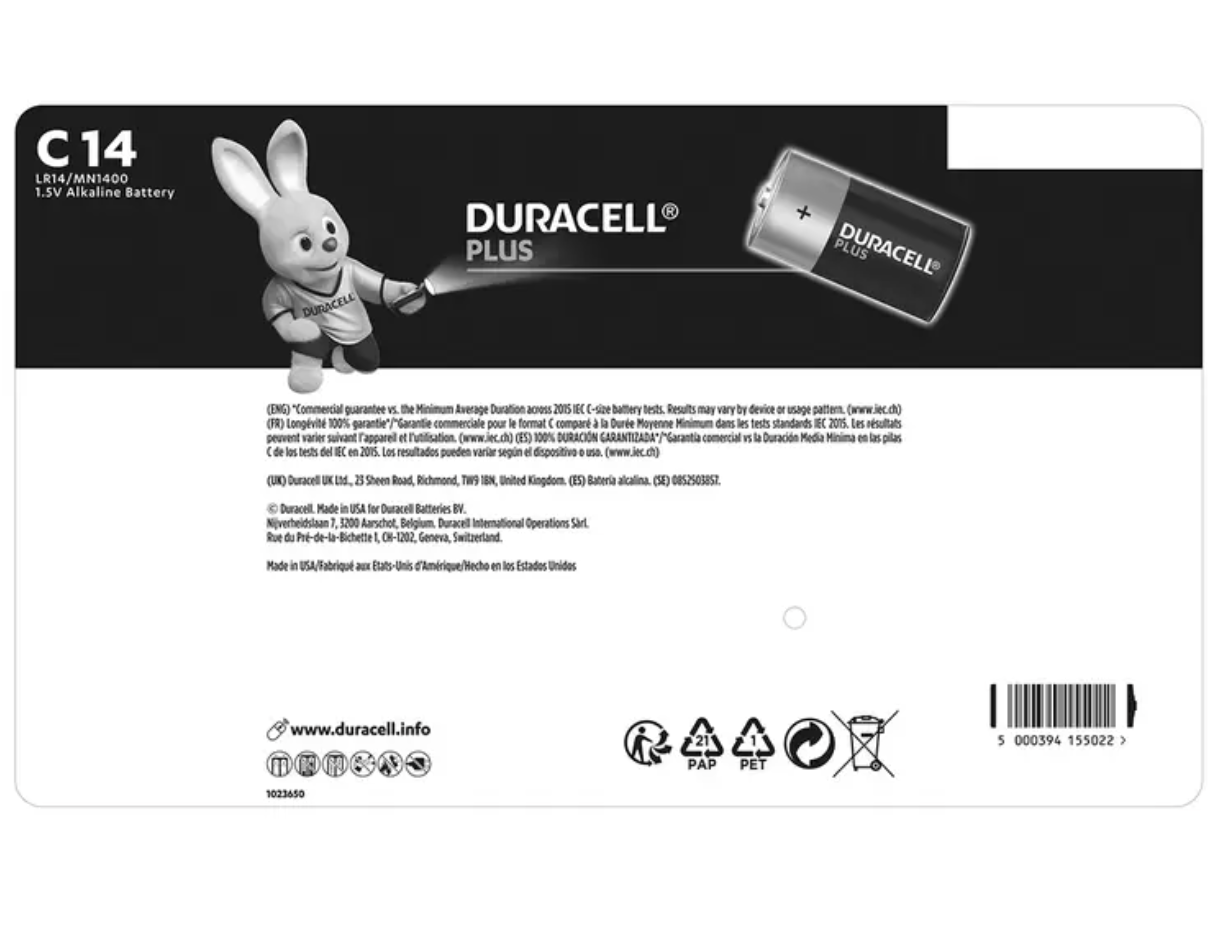 Duracell Plus Power C Batteries - 14 Pack: Reliable and Long-Lasting Power for Your Devices