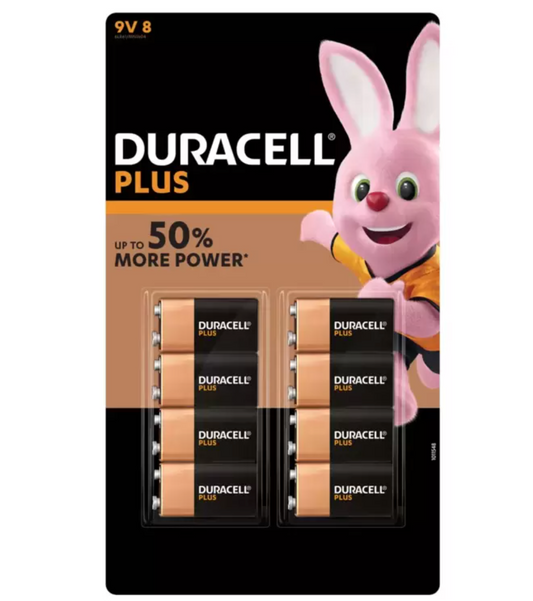 Duracell Plus Power 9V Alkaline Batteries - 8 Pack: Reliable Energy for Your High-Drain Devices