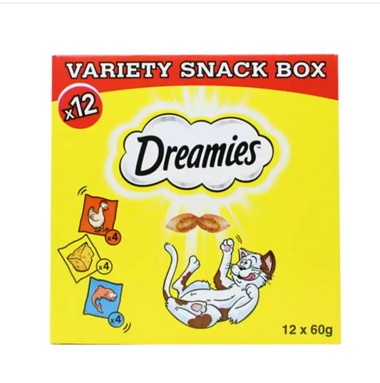 Dreamies Variety Snack Box, 12 x 60g - Irresistible Flavours for Your Purr-fect Companion