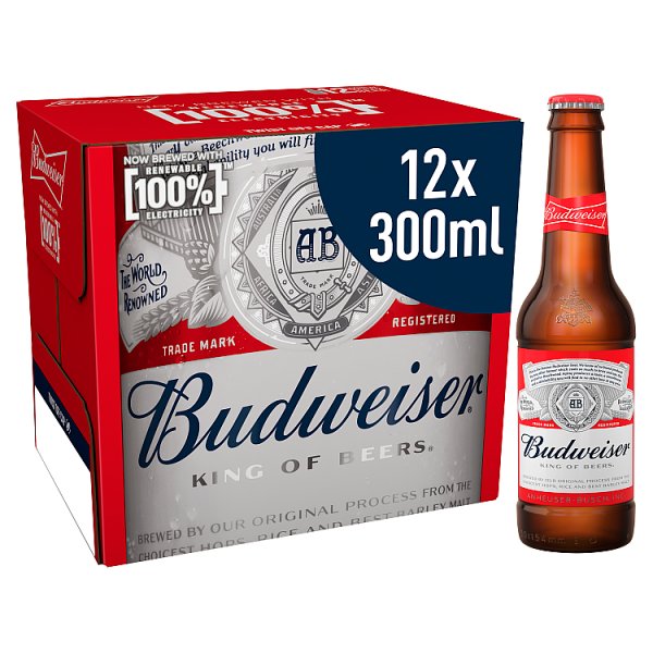 Budweiser Lager Beer Bottles 12 x 300ml (Pack of 1)