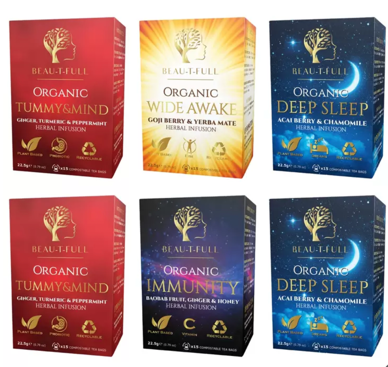 Beau-T-Full Tea Organic Tea Bag Assortment - 6 x 15 Packs - Bulkbuydirect