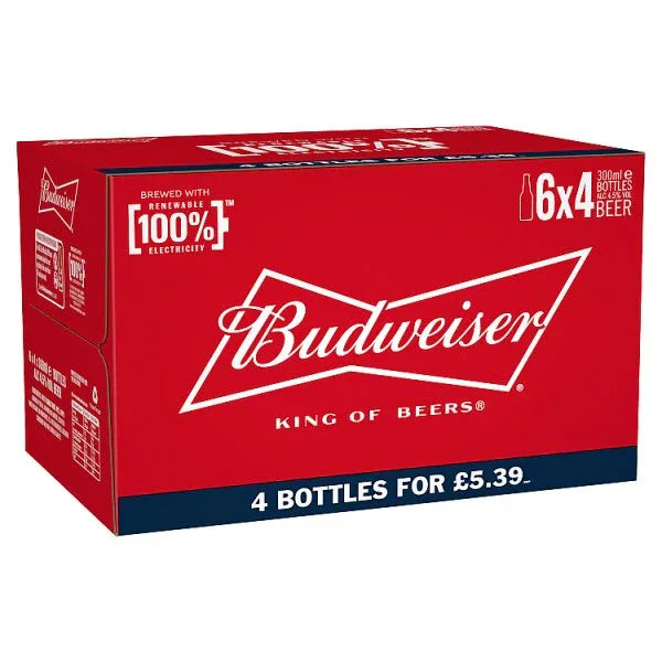 Budweiser Beer 4 x 300ml (Pack of 6) - Bulkbuydirect