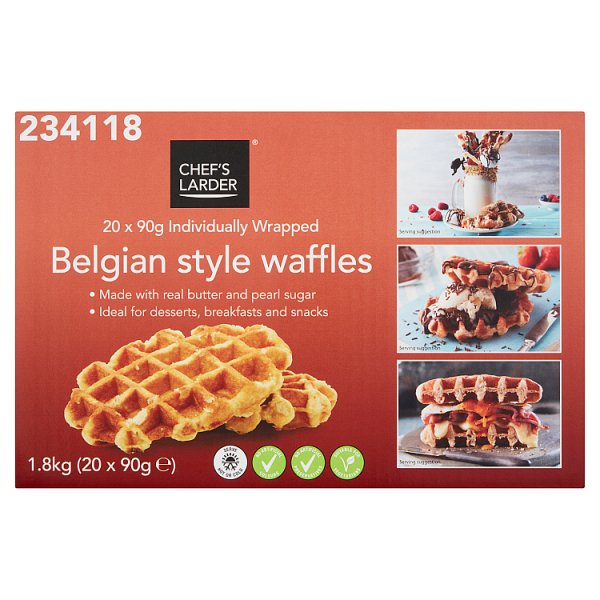 Chef's Larder Belgian Style Waffles 20 x 90g (1.8kg) - Bulkbuydirect