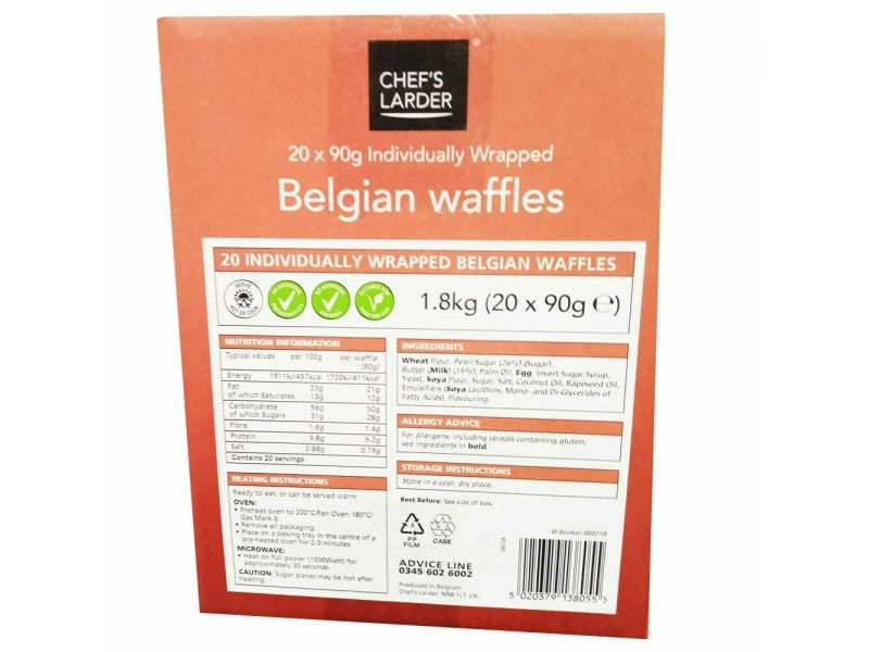 Chef's Larder Belgian Style Waffles 20 x 90g (1.8kg) - Bulkbuydirect