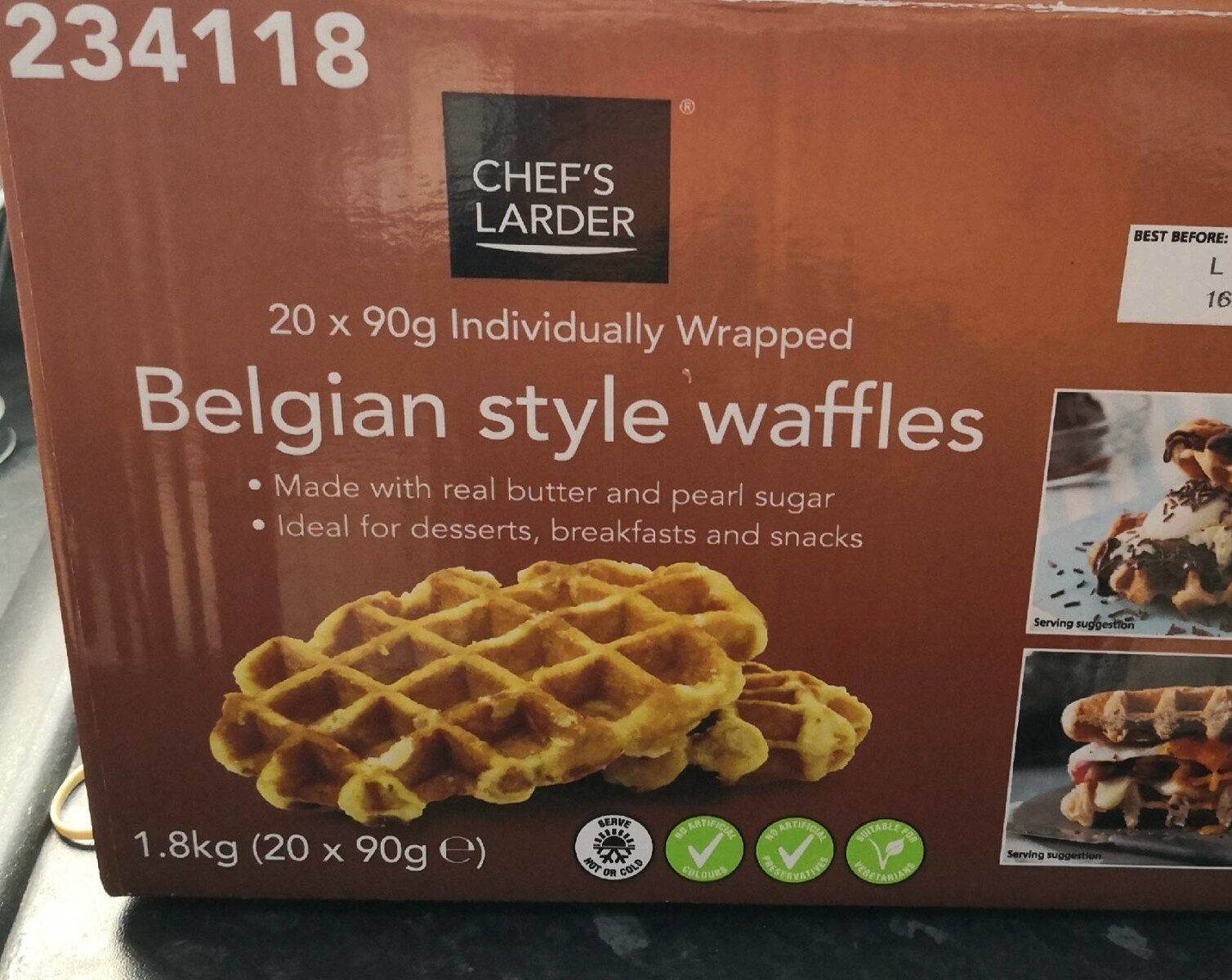 Chef's Larder Belgian Style Waffles 20 x 90g (1.8kg) - Bulkbuydirect