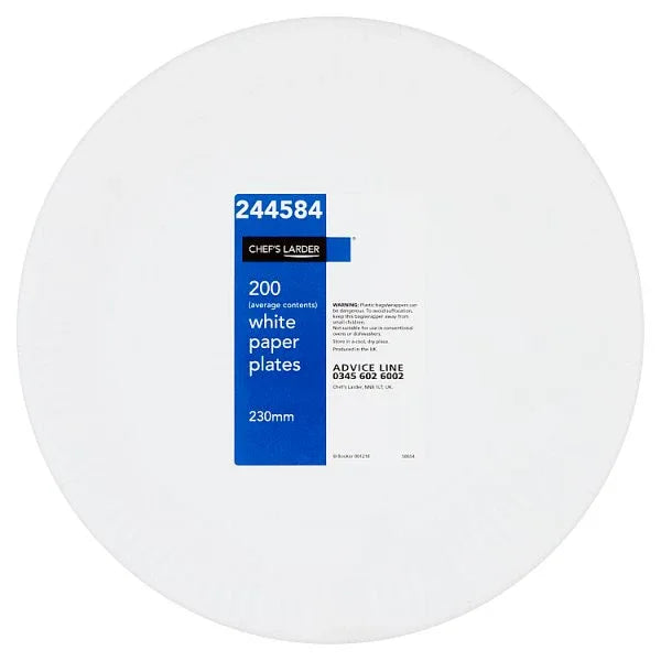 Chef's Larder 200 White Paper Plates 230mm (Pack of 1) - Bulkbuydirect
