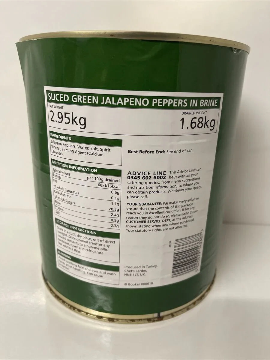 Chef's Larder Sliced Green Jalapeno Peppers in Brine 2.95kg (pack of 1) - Bulkbuydirect