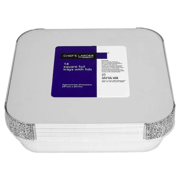 Chef's Larder 14 Square Foil Trays with Lids 241mm (Pack of 10) - Bulkbuydirect