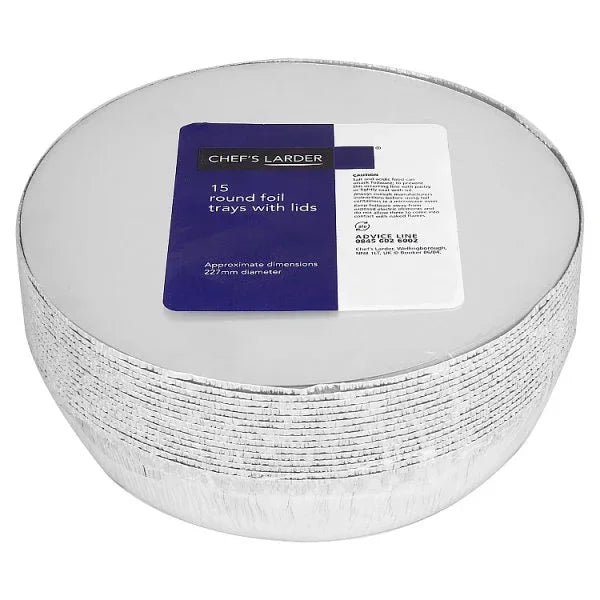 Chef's Larder 15 Round Foil Trays with Lids 227mm (Pack of 1) - Bulkbuydirect
