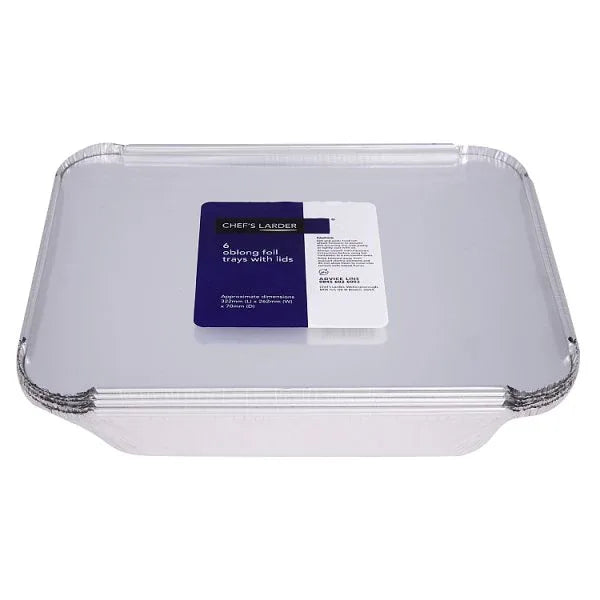 Chef's Larder 6 Oblong Foil Trays with Lids 322mm (Pack of 12) - Bulkbuydirect