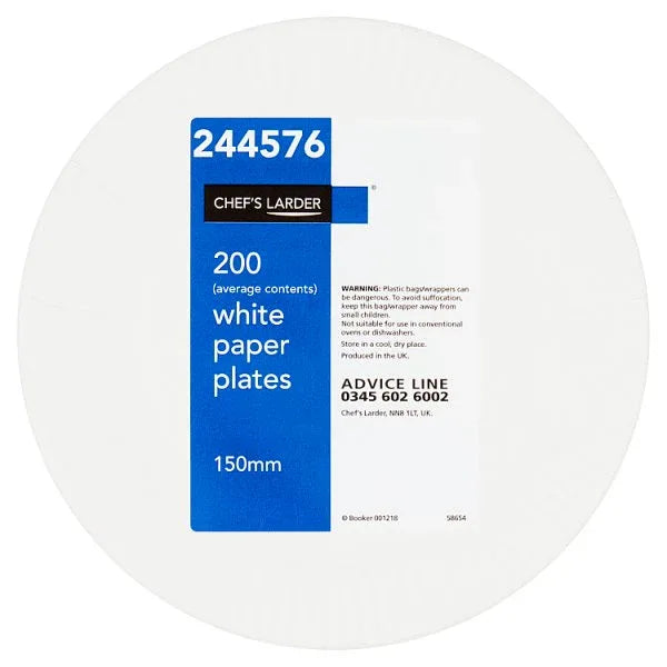Chef's Larder 200 White Paper Plates 150mm (Pack of 6) - Bulkbuydirect
