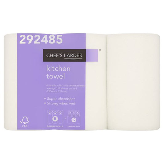 Chef's Larder Kitchen Towel 6 Double Rolls - Bulkbuydirect